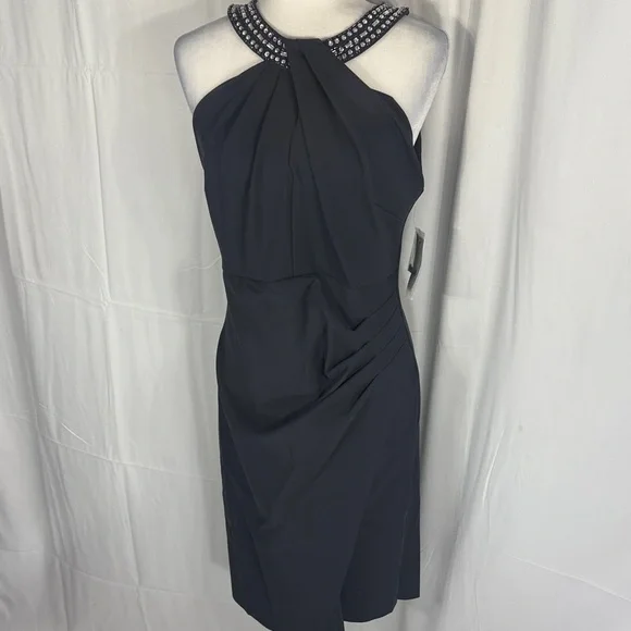 alex evenings halter dress Alex Evenings Embellished-Neck Sheath Dress - Charcoal